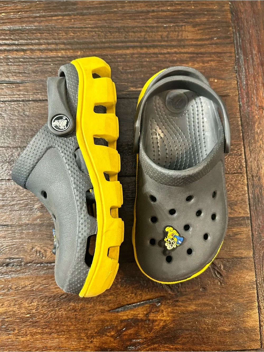 Kids Grey and Yellow Crocs Duet Sports Shoes
